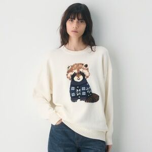 Wilfred Cream Sweater with Raccoon Design
